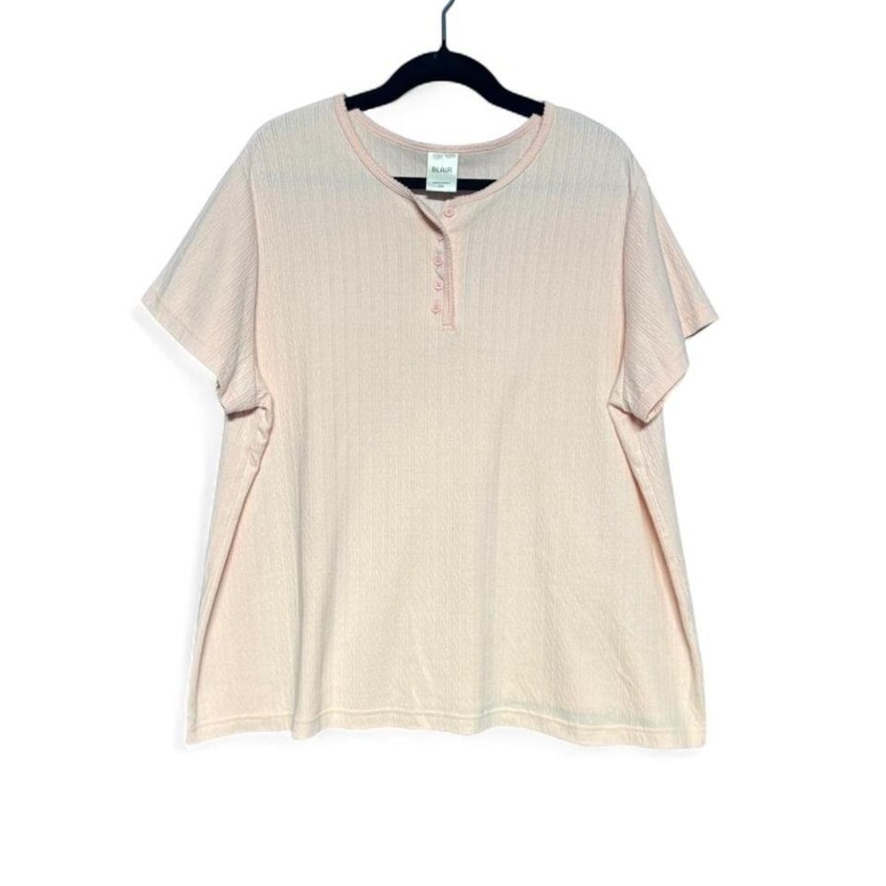 Vintage Pink Henley Shirt Women's Plus Size 2X Blair Pastel Short Sleeve Dainty‎